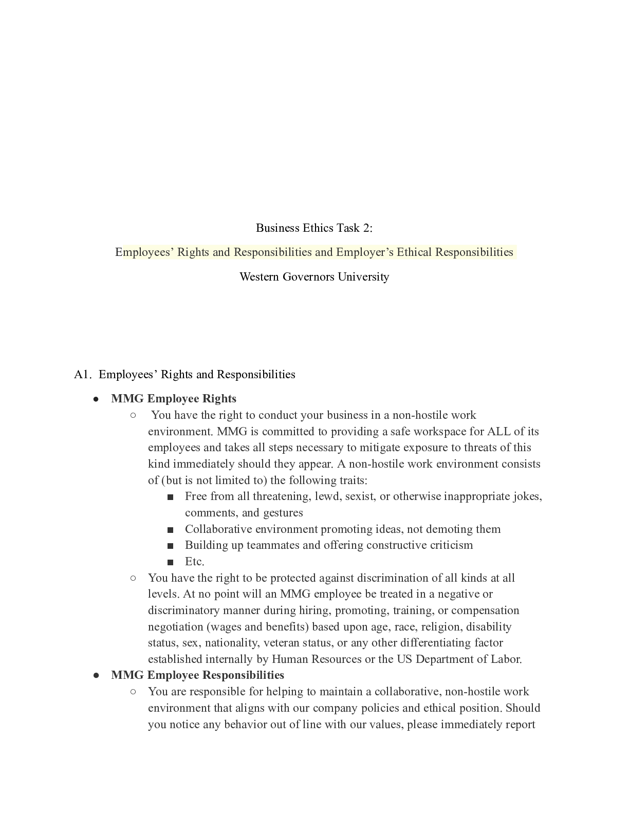 Preview of C717 Task 2.docx (1)     Business Ethics Task 2:  Employees Rights and Responsibilities an